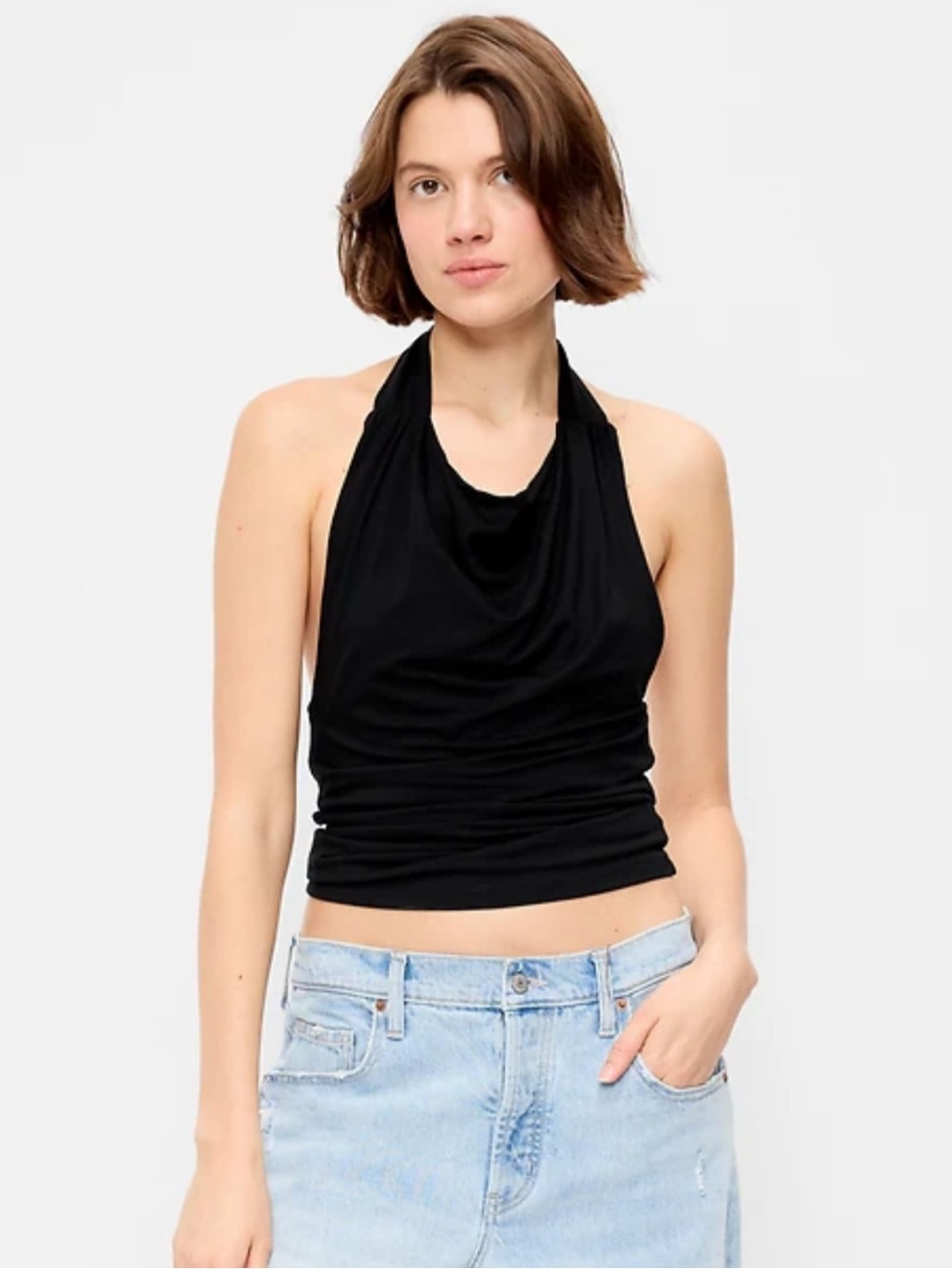 NWT Old Navy Black Cowl-Neck Halter Top Size Small